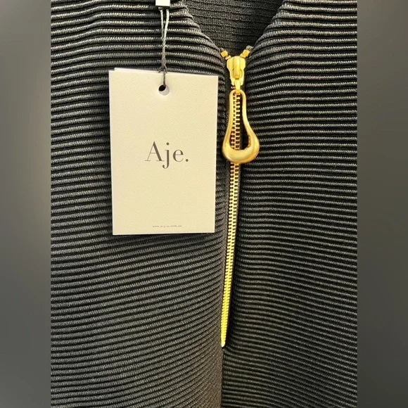 NWT Aje Exclusive Rushes Raffia Ribbed Midi Dress Black Size XS - Picture 7 of 9